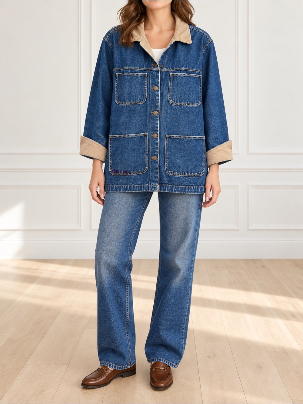 Vintage Bill Blass Jeans Denim Chore Jacket XL Corduroy Collar Barn Workwear - Picture 14 of 14
